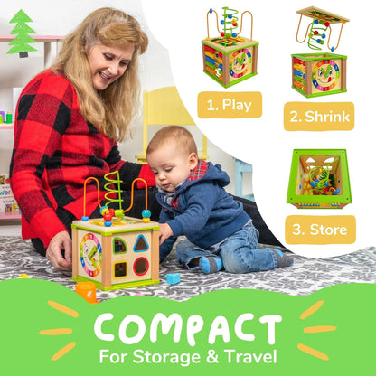 Wooden Kids Baby Activity Cube - Montessori Learning Development Baby Busy Toddler Toys for 12-36 Months, One Year Old Girl Birthday Gifts, Pink Gift Box