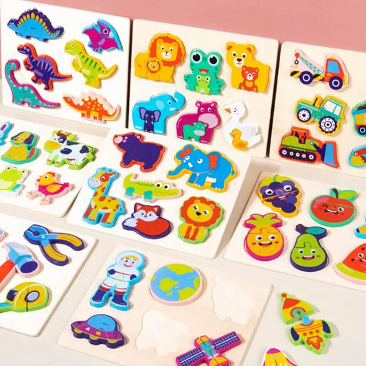Montessori Puzzles Educational Toys for Baby Puzzle Board Jigsaw Game Wooden Geometric Shapes Puzzles for Kids Birthday Gifts